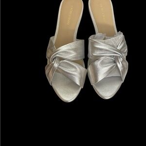 Veronica Beard Metallic Silver Knot Slide Sandals